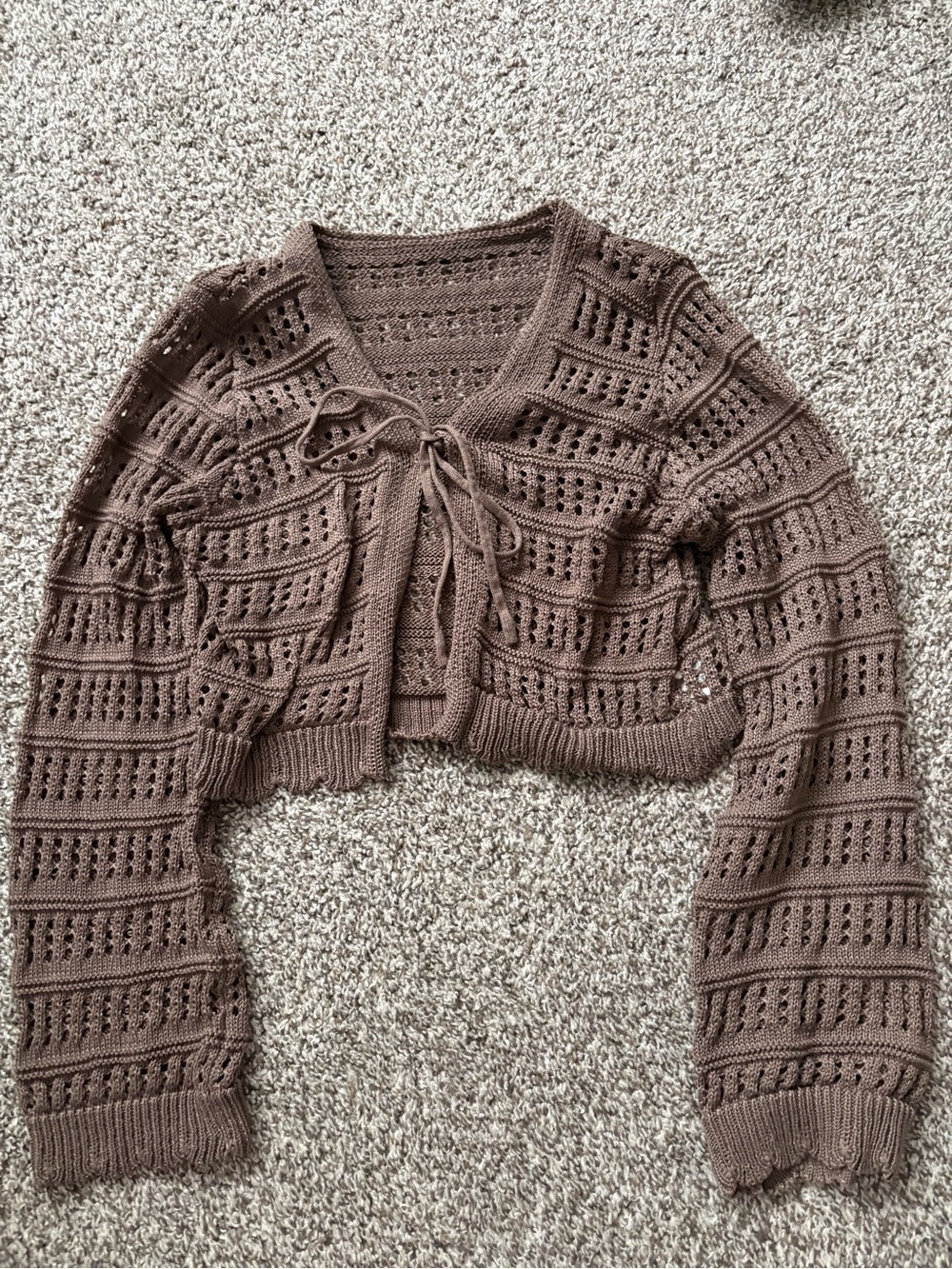 Brown Crochet Tie-Front Women's Sweater Cardigan
